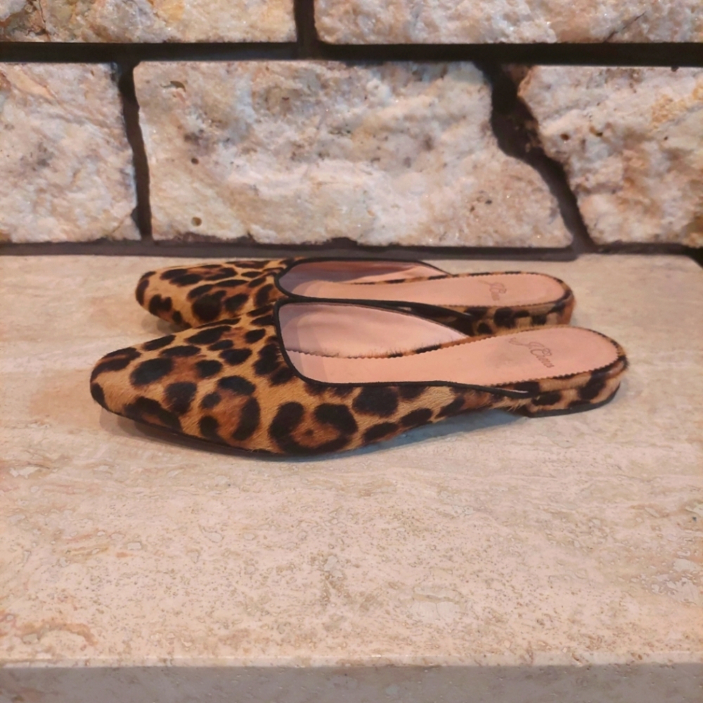 J. Crew slides calf hair leopard print size 7.5